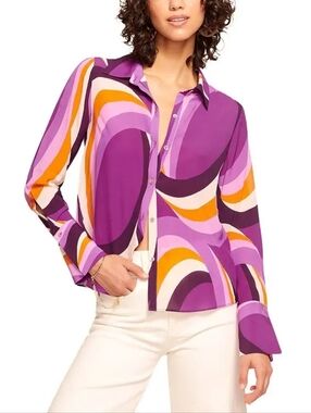 Ramy Brook Louella Blouse Womens M Button Down Deep Lilac colorway Long Sleeve